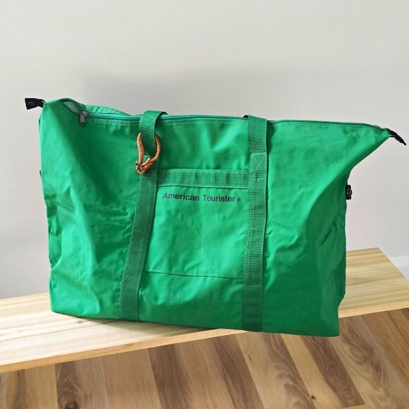 American Tourister Green Duffle Bag Vintage Carry On Overnight Travel - Picture 7 of 7